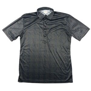 Collars & Co Mens XL Dress Collar Polo Shirt Black Blue Grid Performance Causal